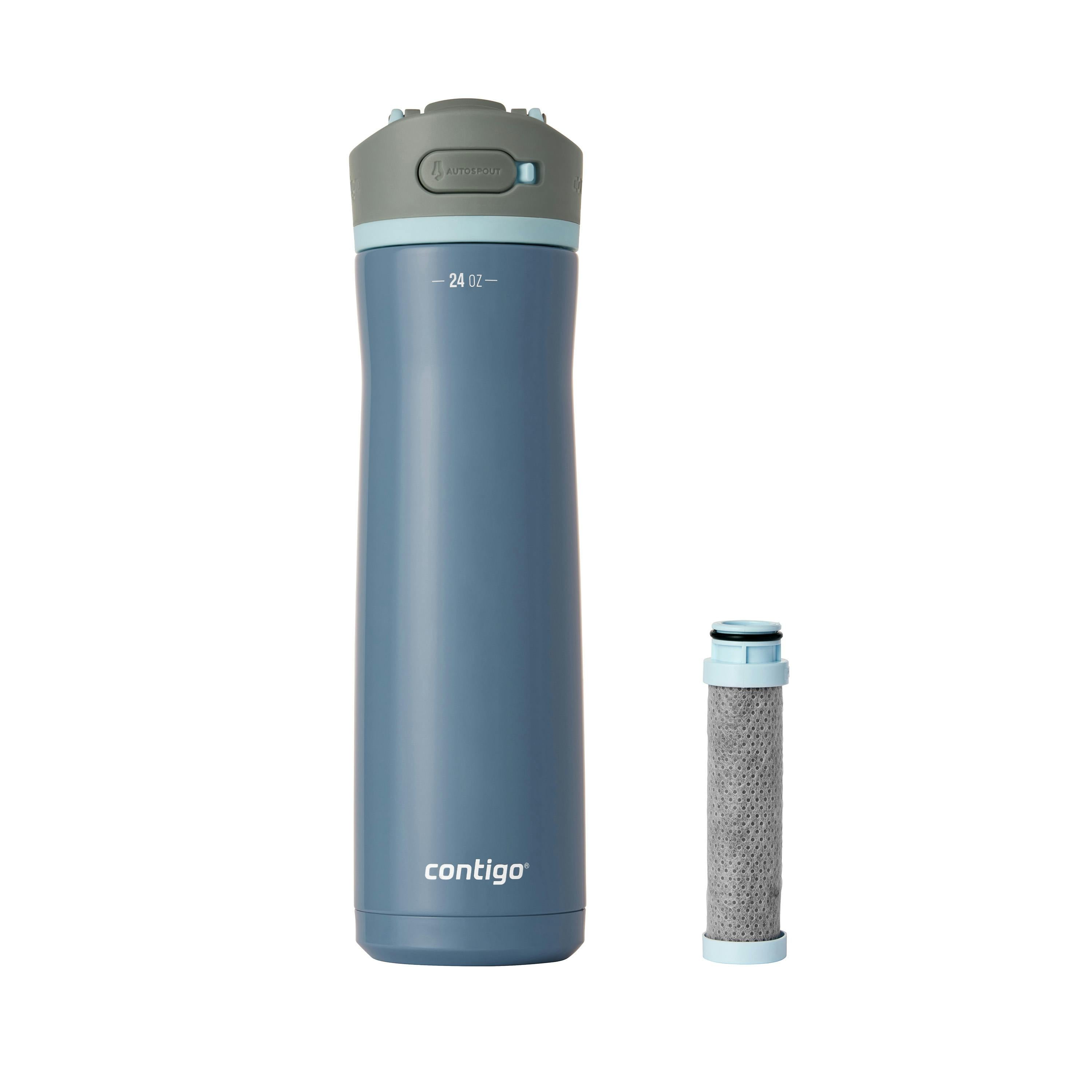 Wells Chill Stainless Steel Filter Water Bottle with AUTOSPOUT Straw Lid and Replacement Filter, 24 Oz