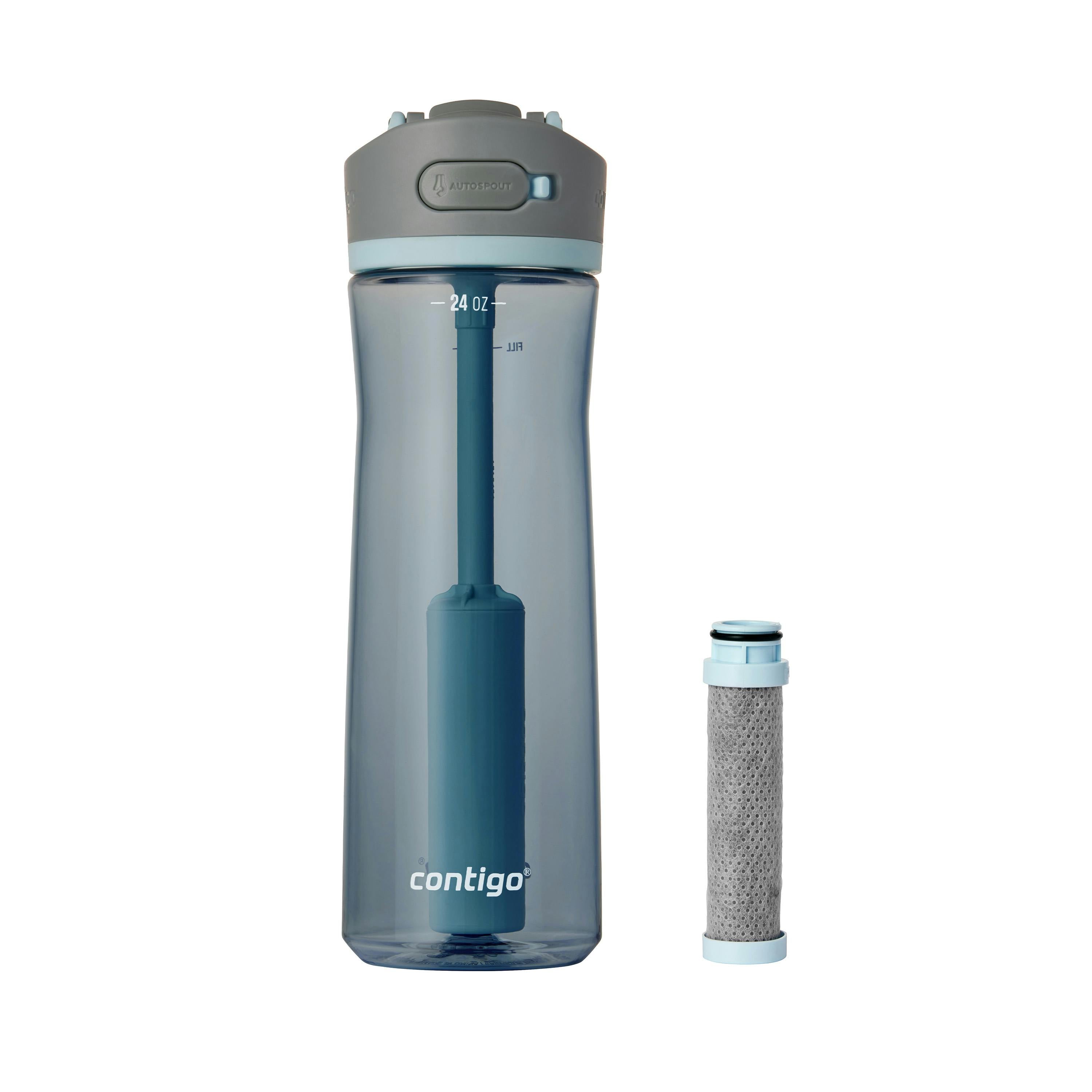 Wells Plastic Filter Water Bottle with AUTOSPOUT Straw Lid and Replacement Filter, 24 Oz