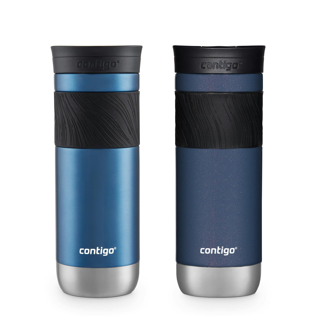 SNAPSEAL Insulated Stainless Steel Travel Mug with Grip, 20oz., Blue Corn Transparent Satin & Midnight Berry