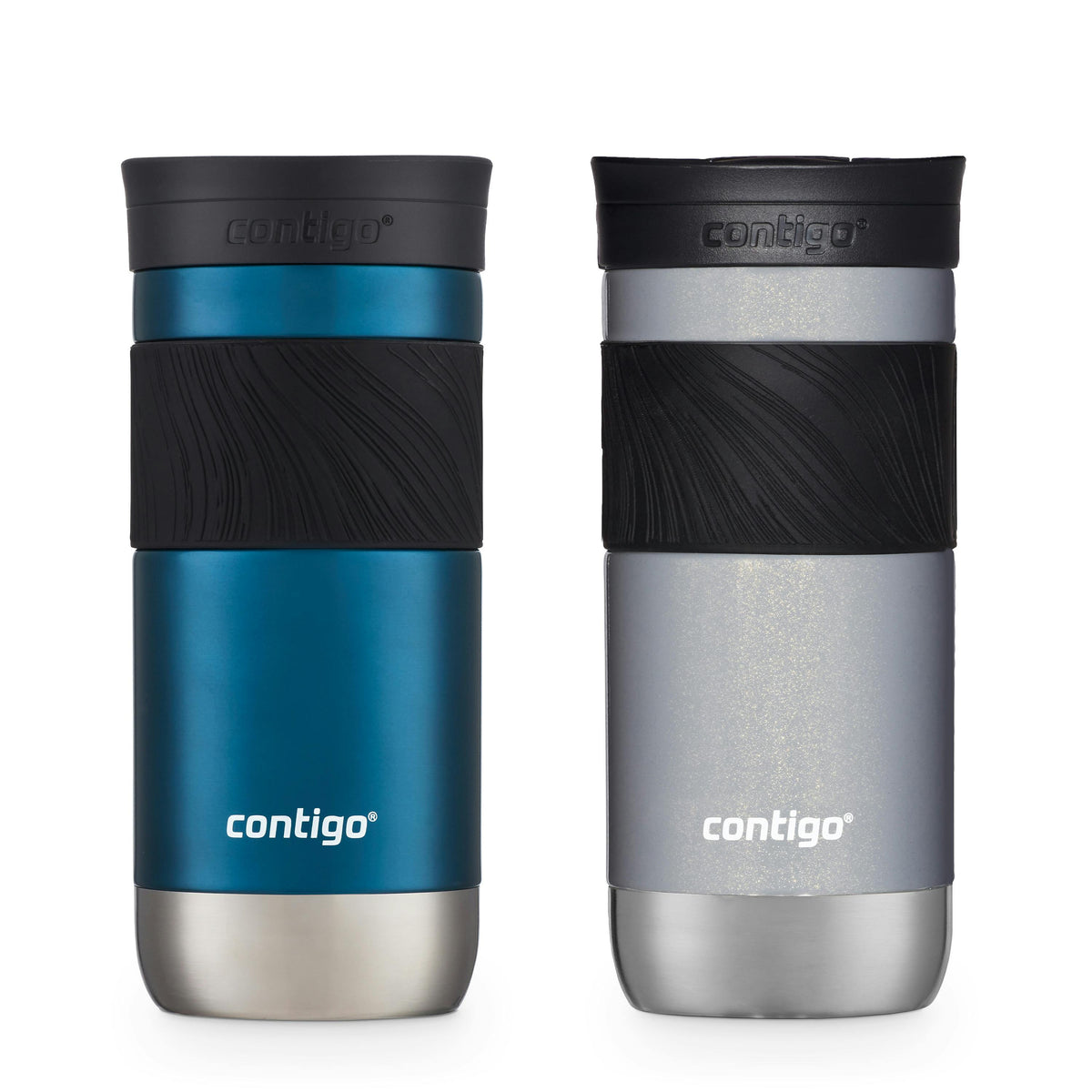 SNAPSEAL Insulated Stainless Steel Travel Mug with Grip, 16oz., Blueberry Transparent Satin & Gold Morel