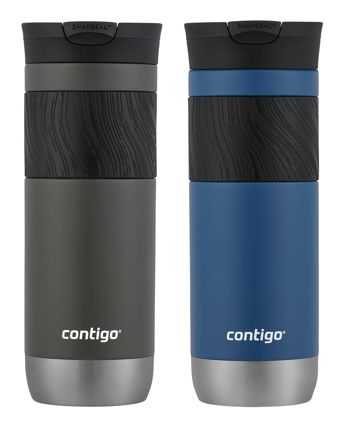 SNAPSEAL Insulated Stainless Steel Travel Mug with Grip, 20oz., Blue Corn Transparent Satin & Midnight Berry