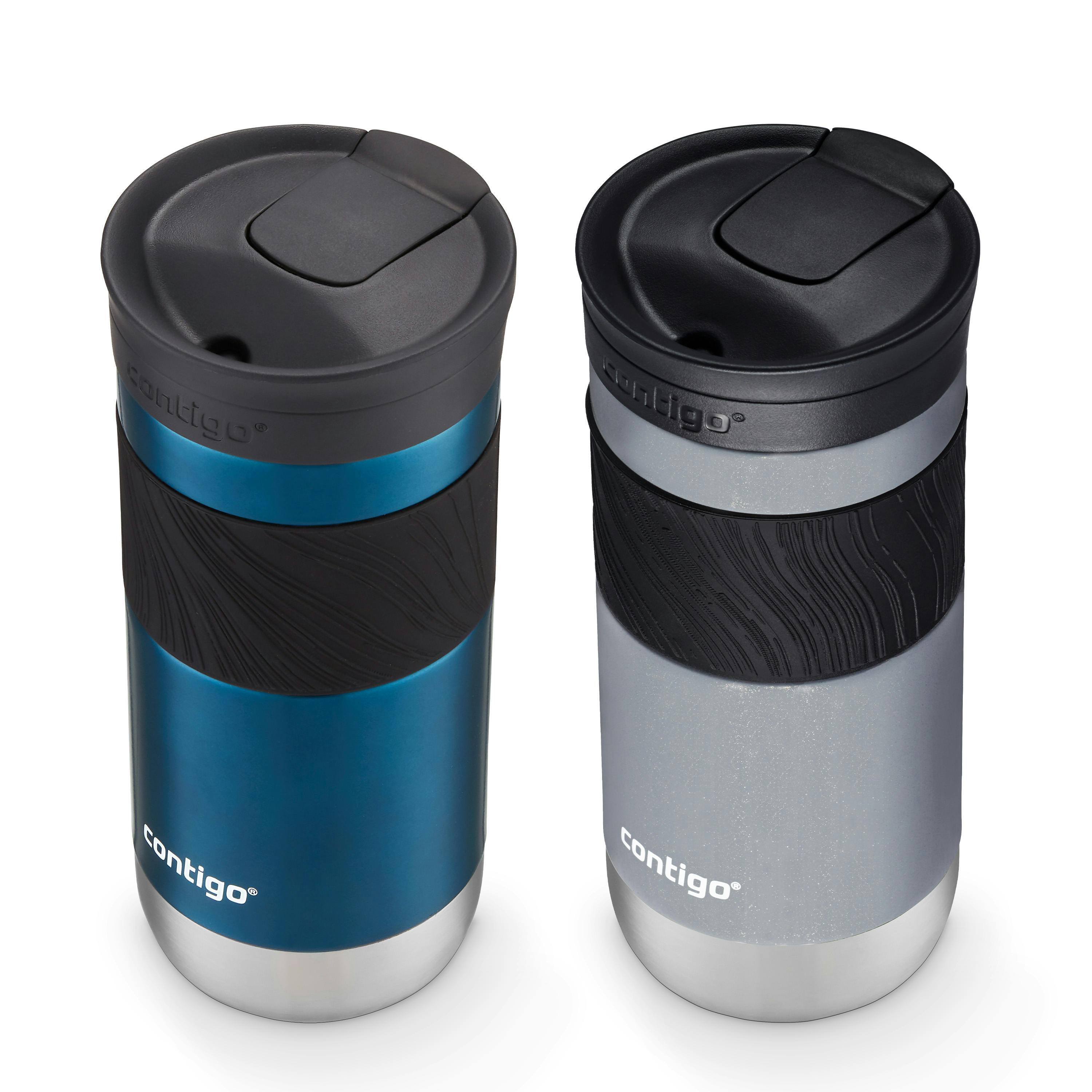 SNAPSEAL Insulated Stainless Steel Travel Mug with Grip, 16oz., Blueberry Transparent Satin & Gold Morel
