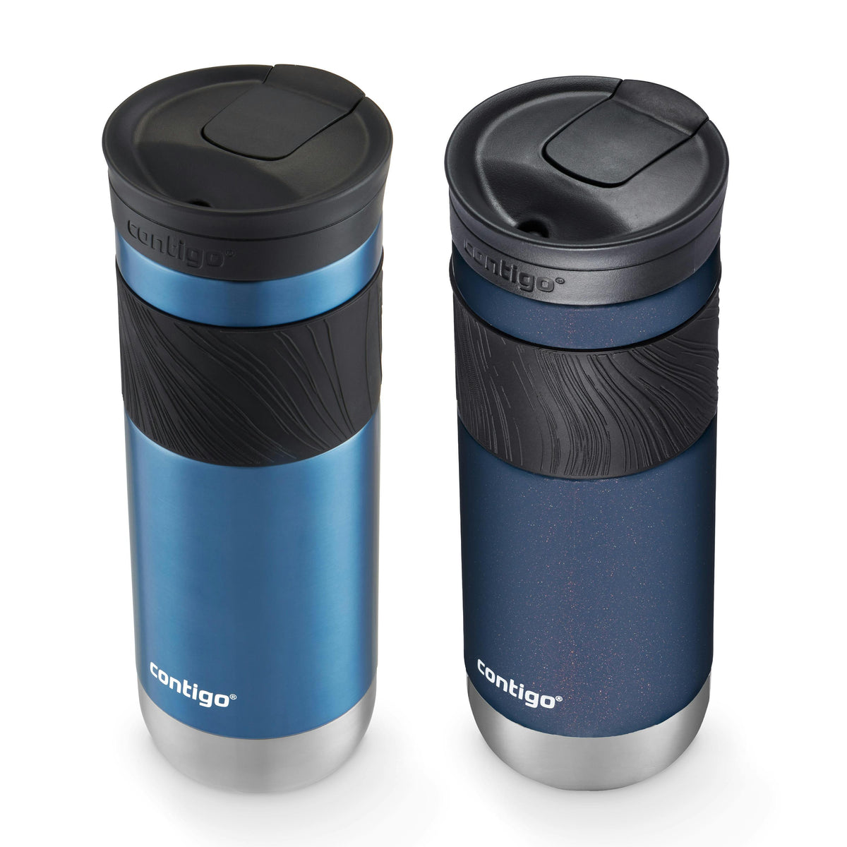 SNAPSEAL Insulated Stainless Steel Travel Mug with Grip, 20oz., Blue Corn Transparent Satin & Midnight Berry