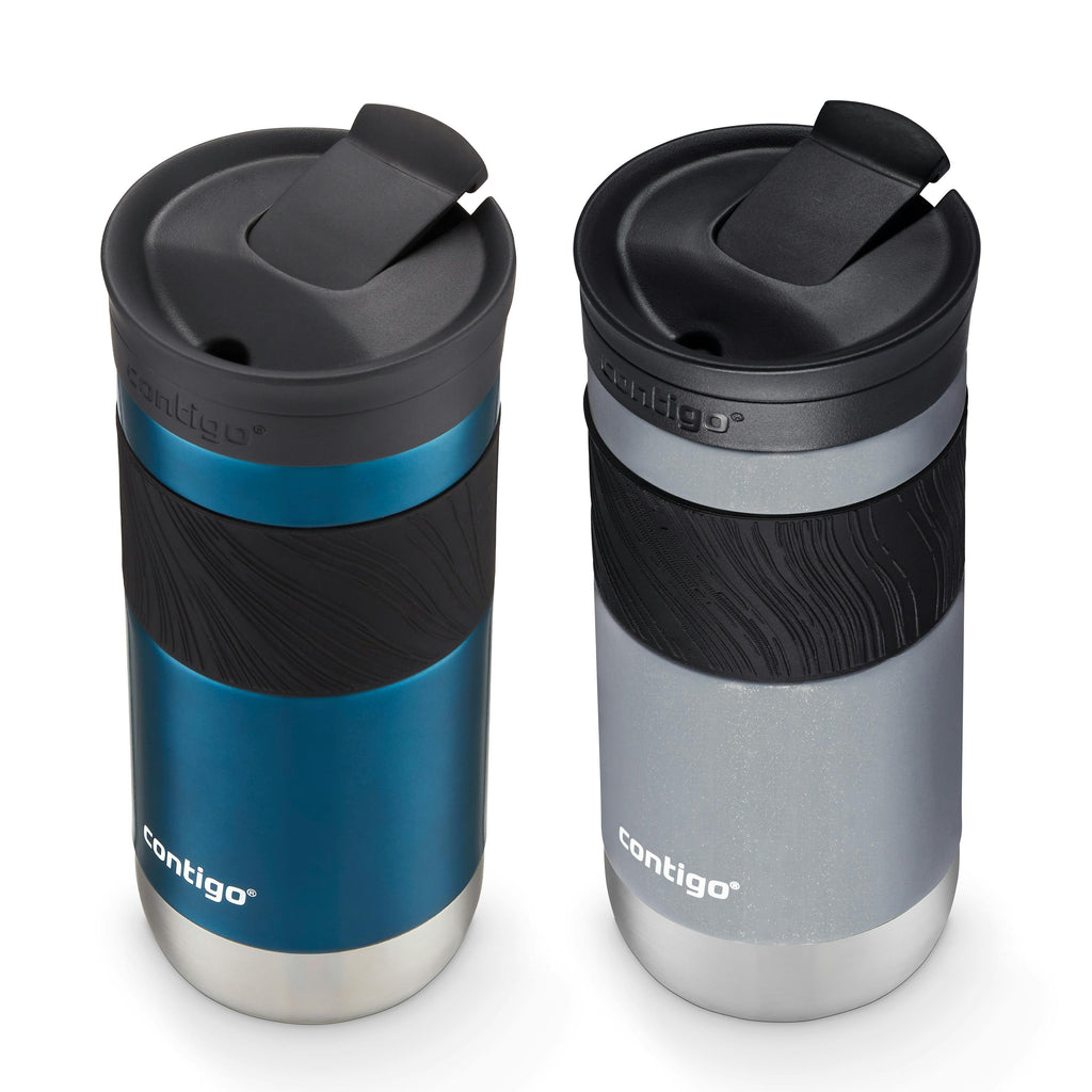 SNAPSEAL Insulated Stainless Steel Travel Mug with Grip, 16oz., Blueberry Transparent Satin & Gold Morel