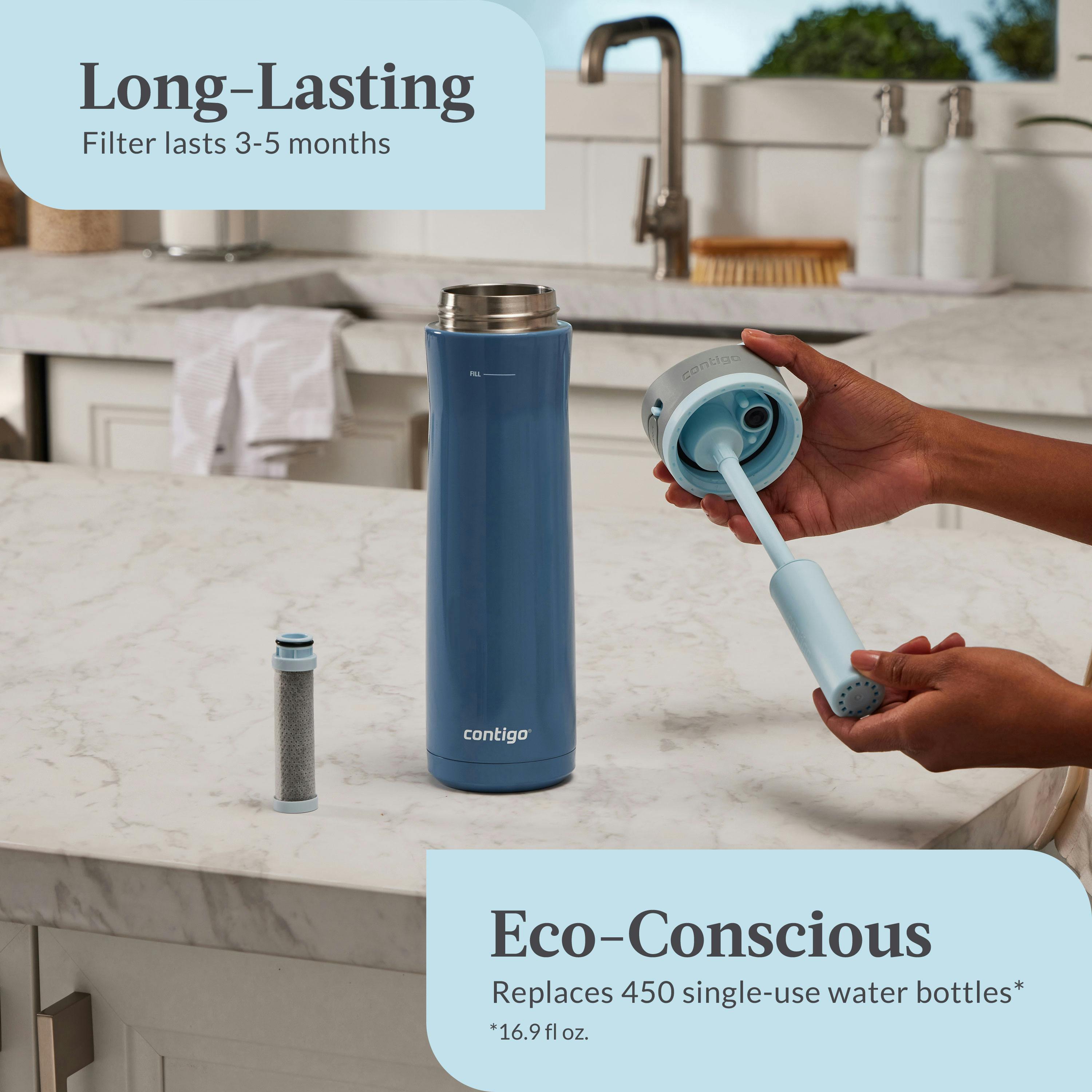 Wells Chill Stainless Steel Filter Water Bottle with AUTOSPOUT Straw Lid and Replacement Filter, 24 Oz