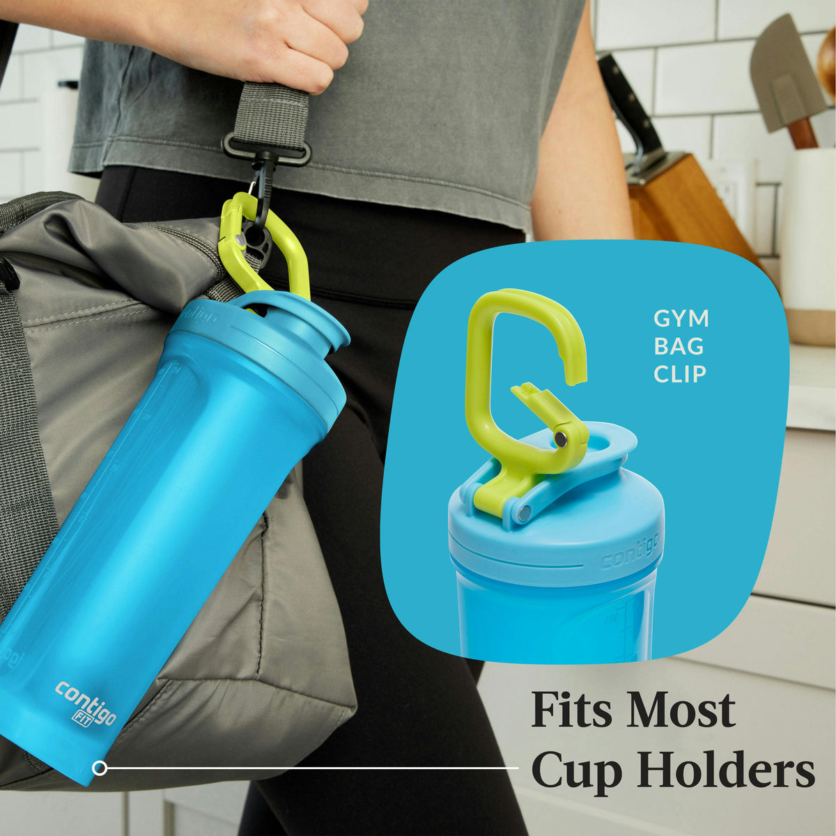 Fit Shake & Go 2.0 Plastic Antimicrobial Shaker Bottle, Blue Raspberry, 28 floz