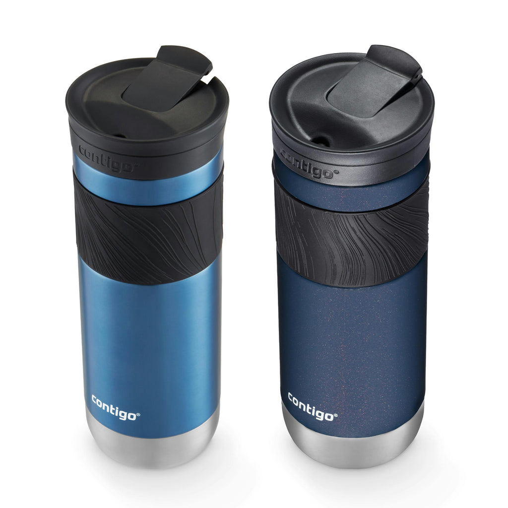 SNAPSEAL Insulated Stainless Steel Travel Mug with Grip, 20oz., Blue Corn Transparent Satin & Midnight Berry