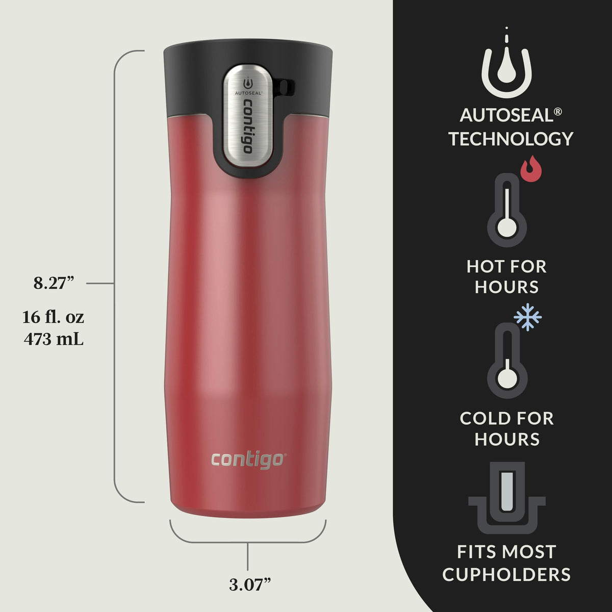 AUTOSEAL West Loop Vacuum-Insulated Stainless Steel Travel Mug with Easy-Clean Lid, 16 oz, 2-Pack