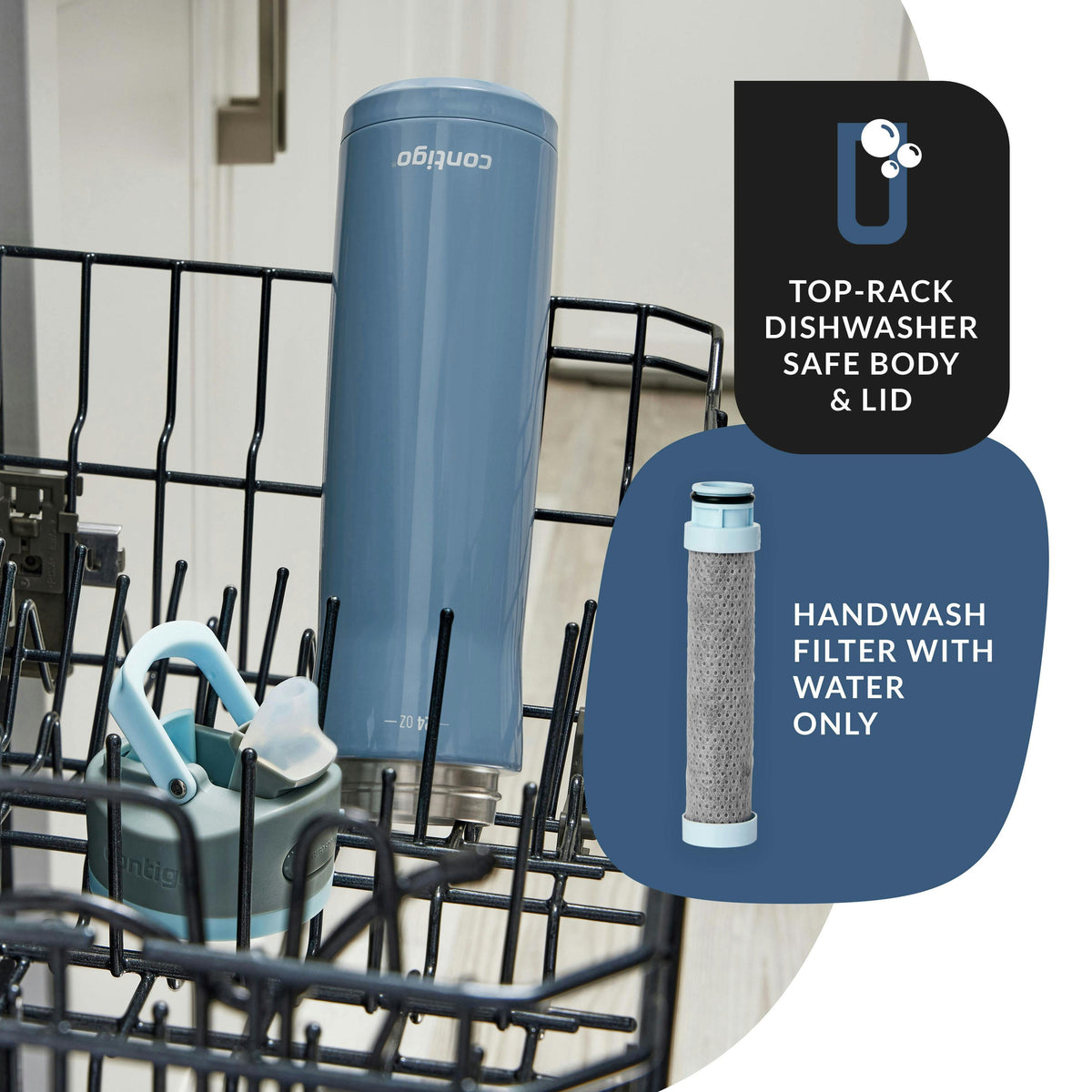 Wells Chill Stainless Steel Filter Water Bottle with AUTOSPOUT Straw Lid and Replacement Filter, 24 Oz