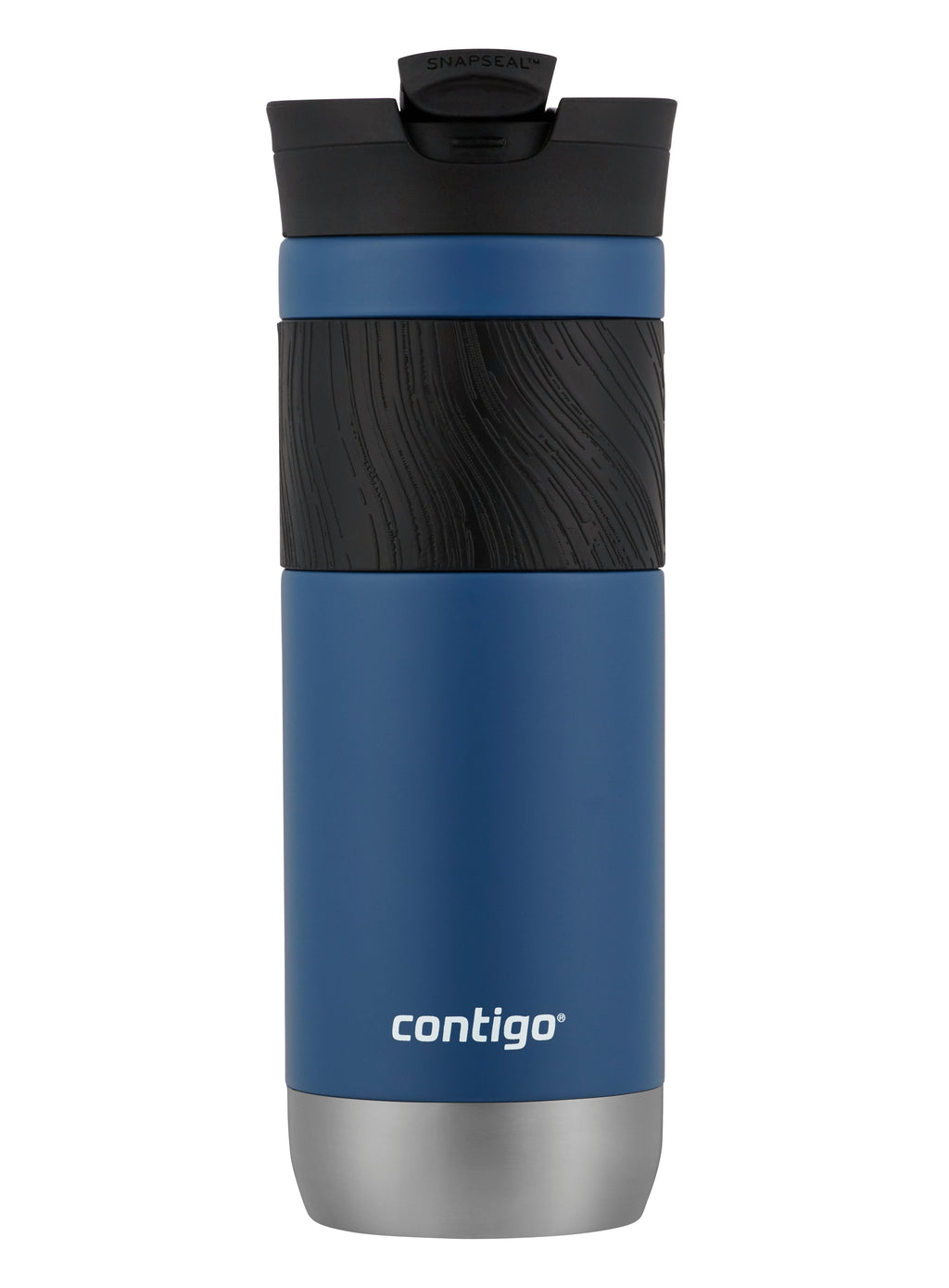 SNAPSEAL Insulated Stainless Steel Travel Mug with Grip, 20oz., Blue Corn Transparent Satin & Midnight Berry