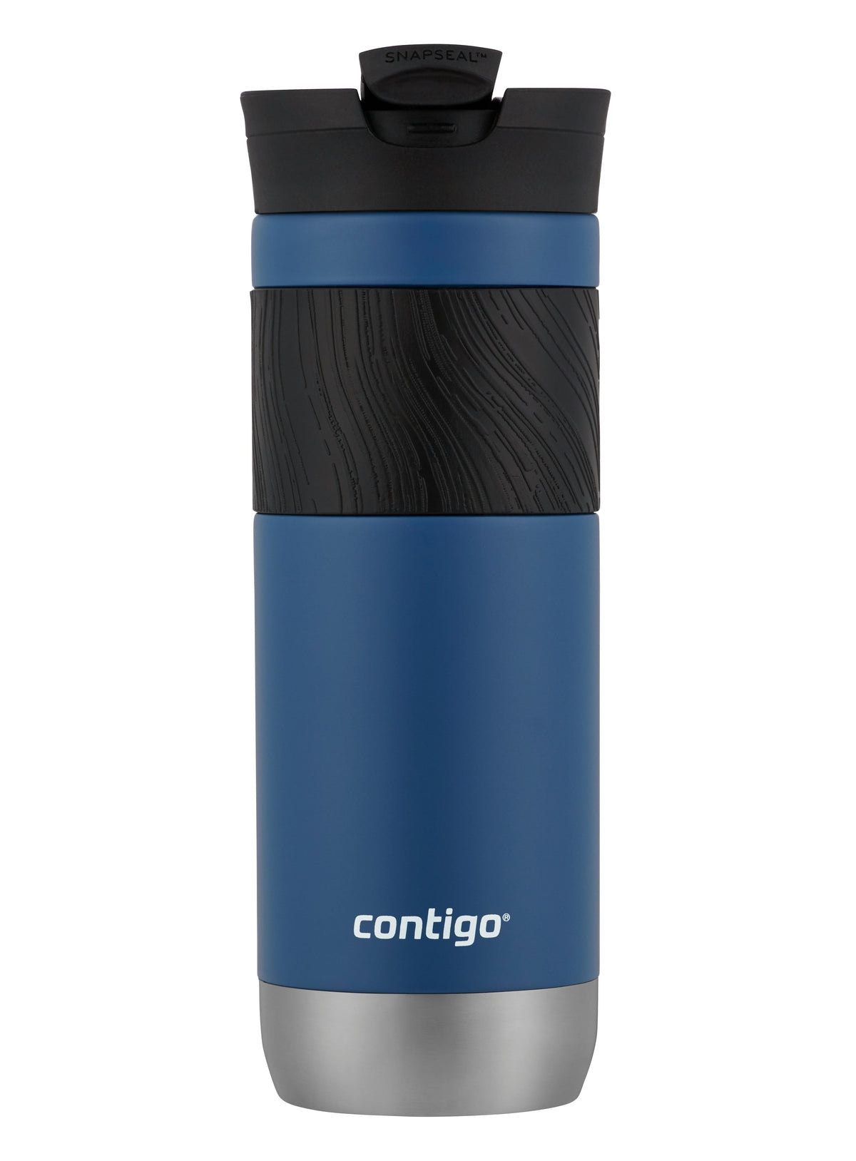 SNAPSEAL Insulated Stainless Steel Travel Mug with Grip, 20oz., Blue Corn Transparent Satin & Midnight Berry