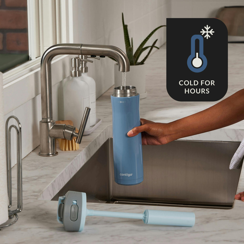 Wells Chill Stainless Steel Filter Water Bottle with AUTOSPOUT Straw Lid and Replacement Filter, 24 Oz