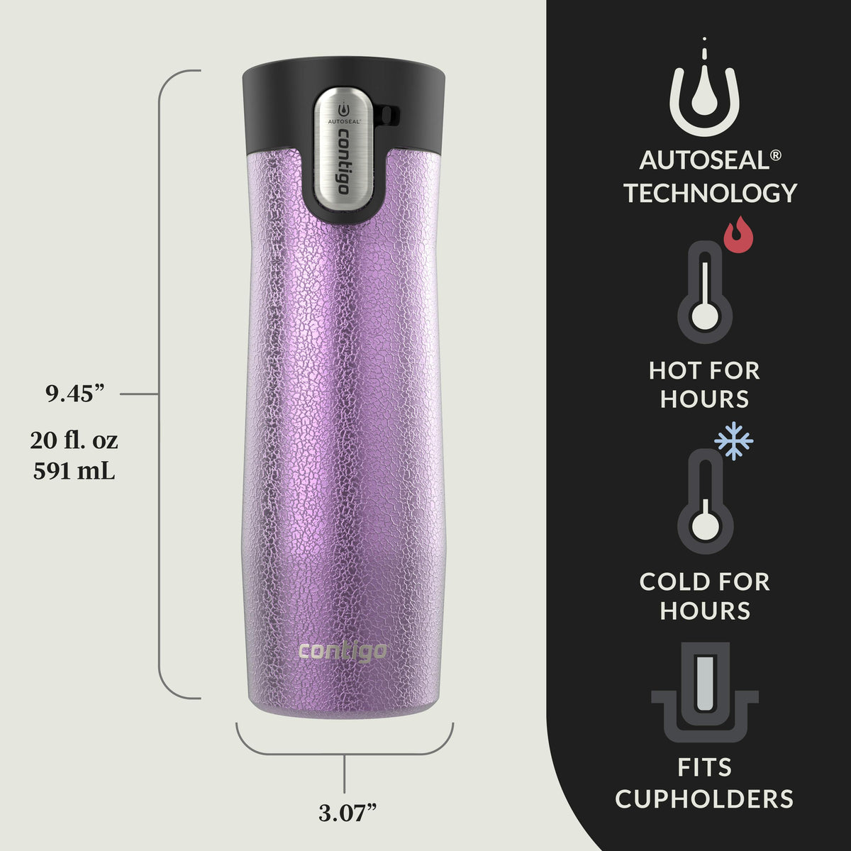 AUTOSEAL West Loop Vacuum-Insulated Stainless Steel Travel Mug with Easy-Clean Lid, 20 oz, 2-Pack