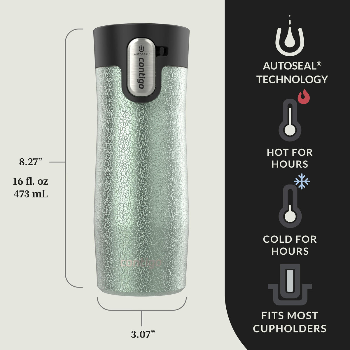AUTOSEAL West Loop Vacuum-Insulated Stainless Steel Travel Mug with Easy-Clean Lid, 16 oz