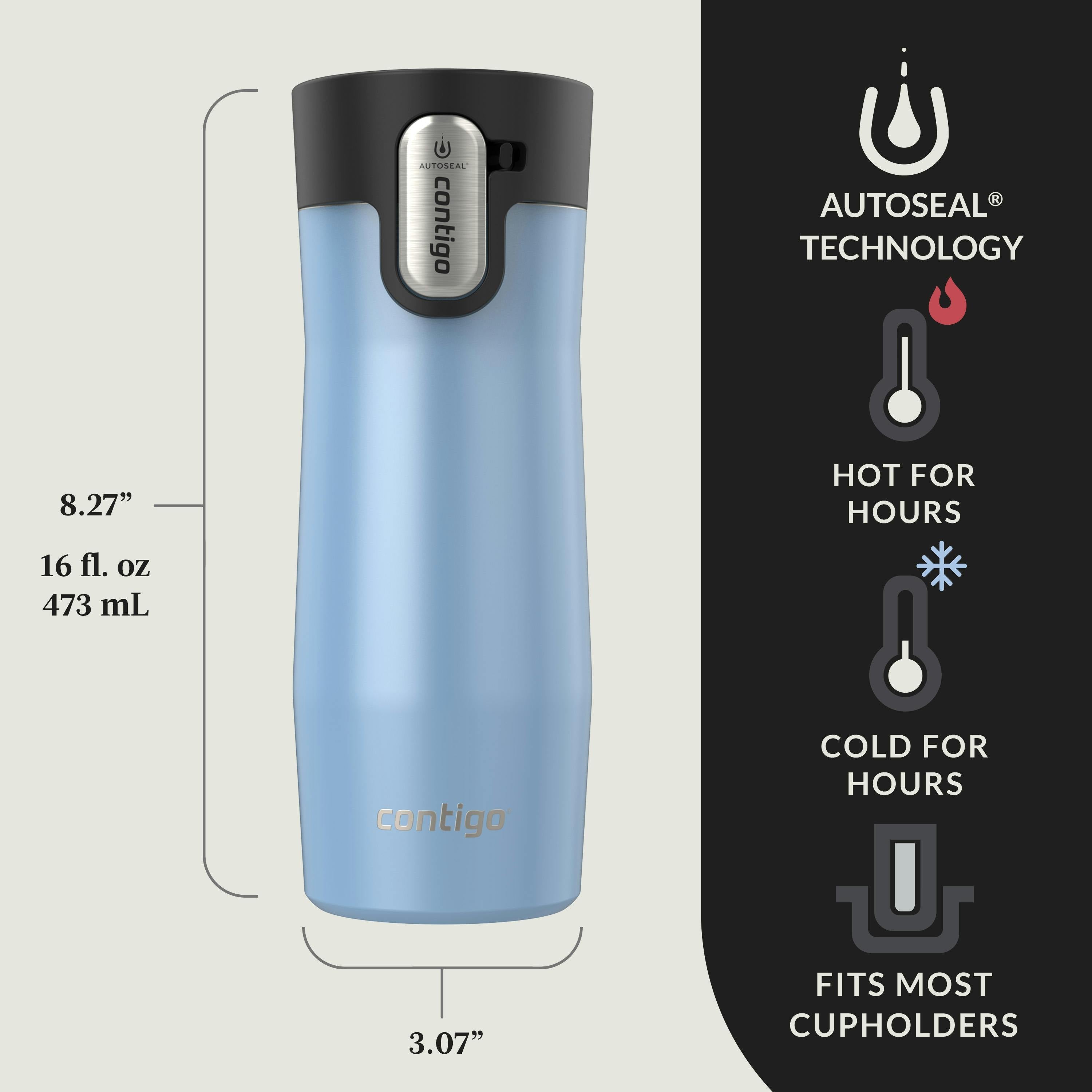 AUTOSEAL West Loop Vacuum-Insulated Stainless Steel Travel Mug with Easy-Clean Lid, 16 oz, 2-Pack
