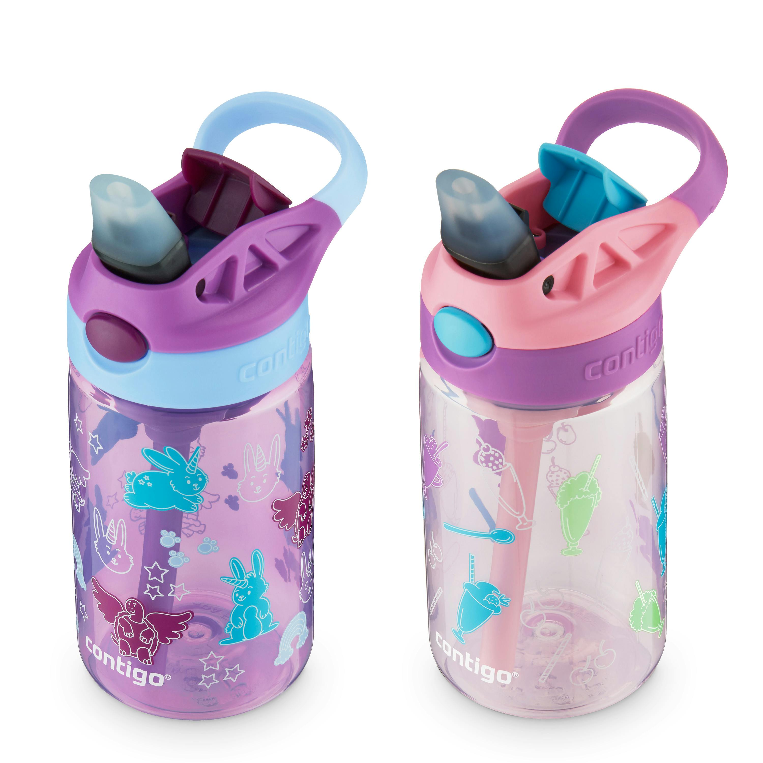 Kids Water Bottle with Redesigned AUTOSPOUT Straw, 14 oz, 2 pack