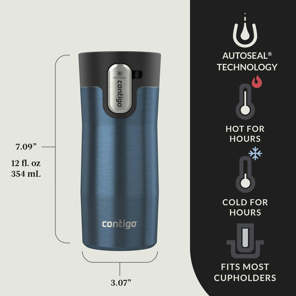 AUTOSEAL West Loop Vacuum-Insulated Stainless Steel Travel Mug with Easy-Clean Lid, 12 oz