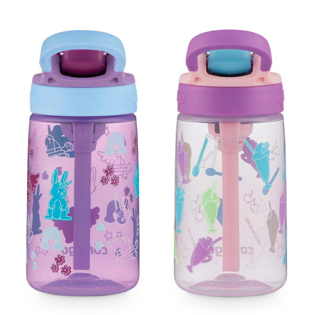 Kids Water Bottle with Redesigned AUTOSPOUT Straw, 14 oz, 2 pack