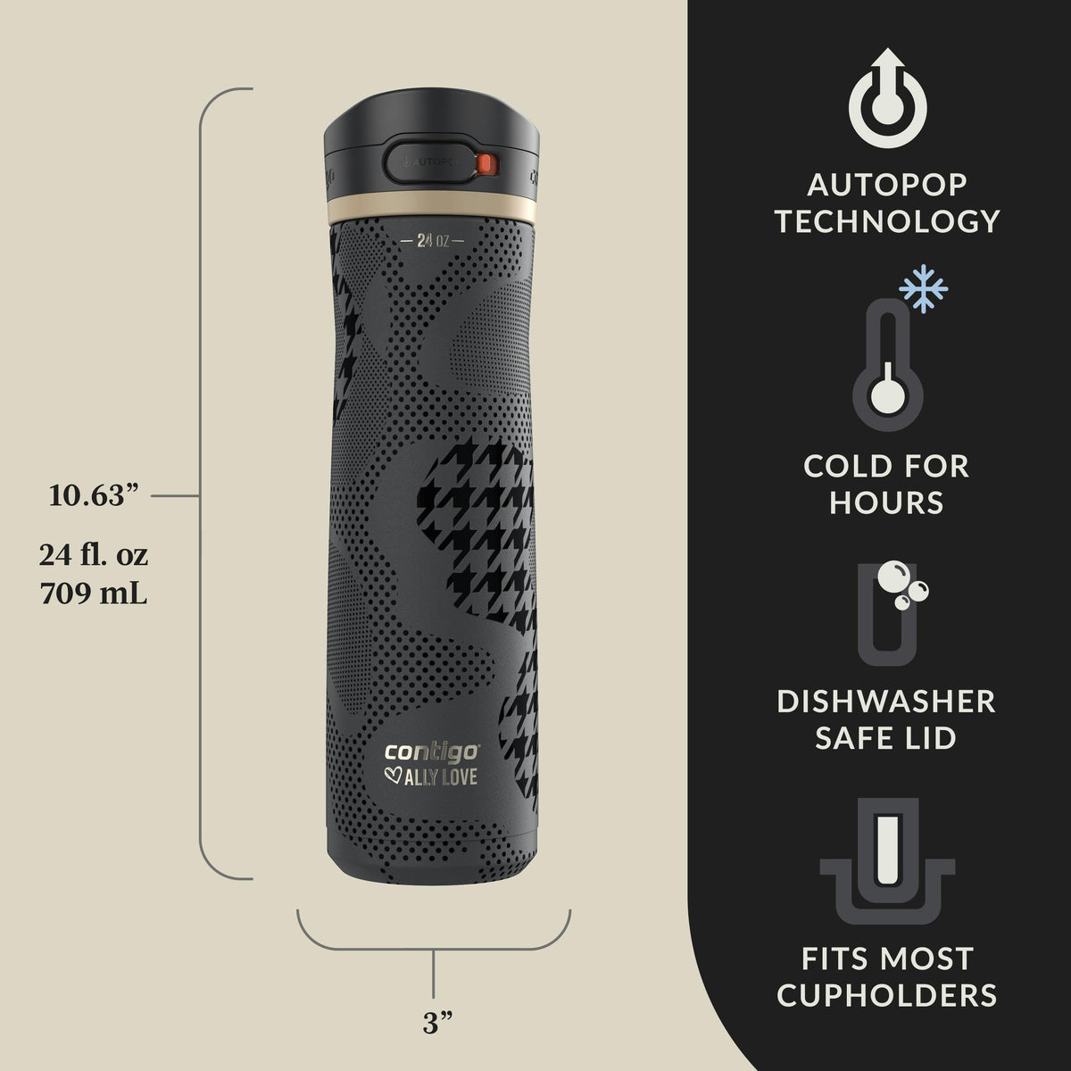 x Ally Love Jackson Chill 2.0 Stainless Steel Water Bottle with AUTOPOP Lid, 24oz