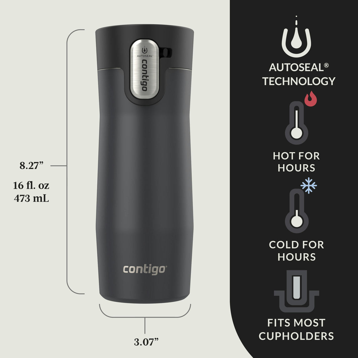 AUTOSEAL West Loop Vacuum-Insulated Stainless Steel Travel Mug with Easy-Clean Lid, 16 oz