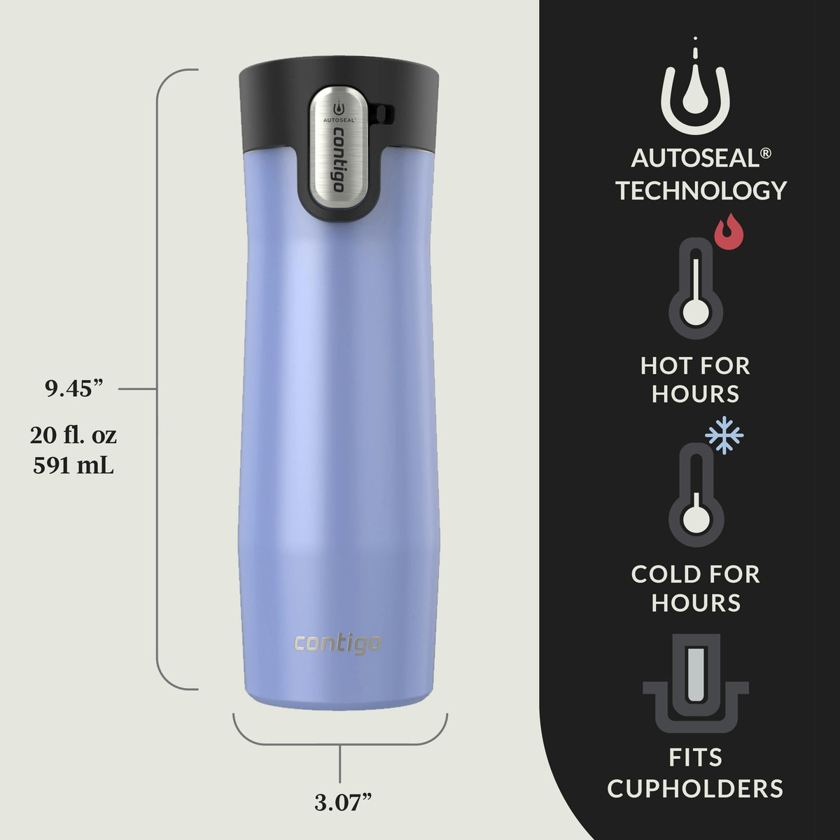 AUTOSEAL West Loop Vacuum-Insulated Stainless Steel Travel Mug with Easy-Clean Lid, 20 oz, 2-Pack