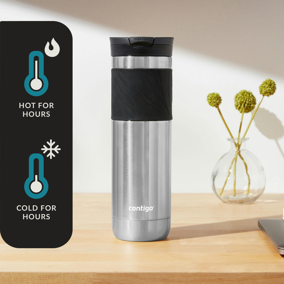 Byron 2.0 Stainless Steel Travel Mug with SNAPSEAL Lid and Grip, 24oz