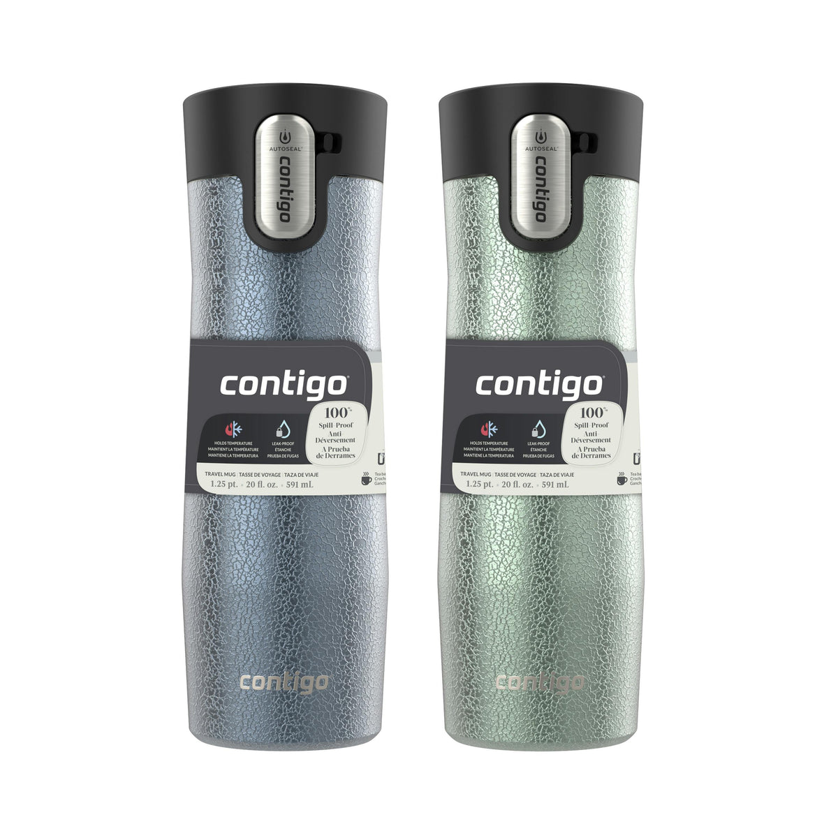AUTOSEAL West Loop Vacuum-Insulated Stainless Steel Travel Mug with Easy-Clean Lid, 20 oz, 2-Pack