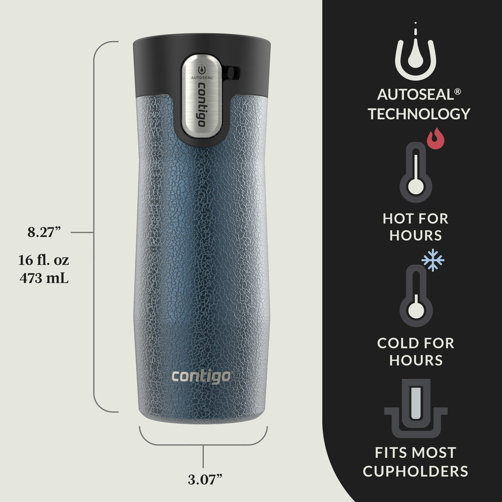 AUTOSEAL West Loop Vacuum-Insulated Stainless Steel Travel Mug with Easy-Clean Lid, 16 oz