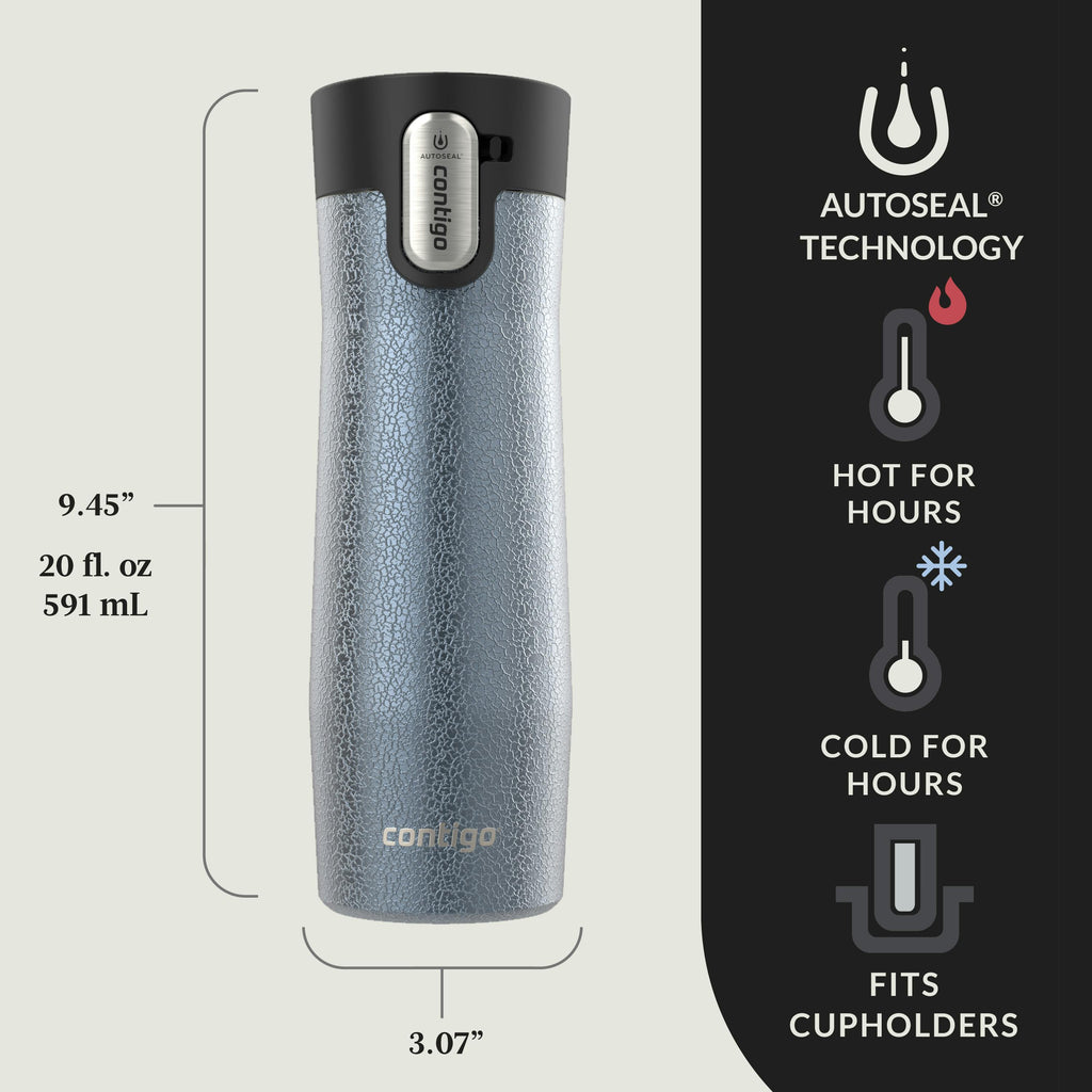 AUTOSEAL West Loop Vacuum-Insulated Stainless Steel Travel Mug with Easy-Clean Lid, 20 oz, 2-Pack