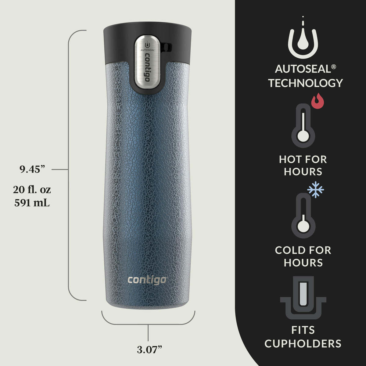 AUTOSEAL West Loop Vacuum-Insulated Stainless Steel Travel Mug with Easy-Clean Lid, 20 oz, 2-Pack