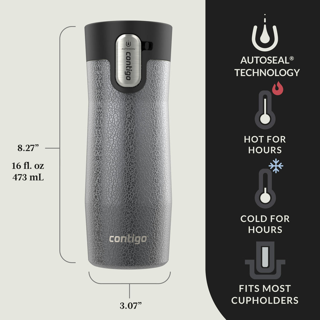 AUTOSEAL West Loop Vacuum-Insulated Stainless Steel Travel Mug with Easy-Clean Lid, 16 oz