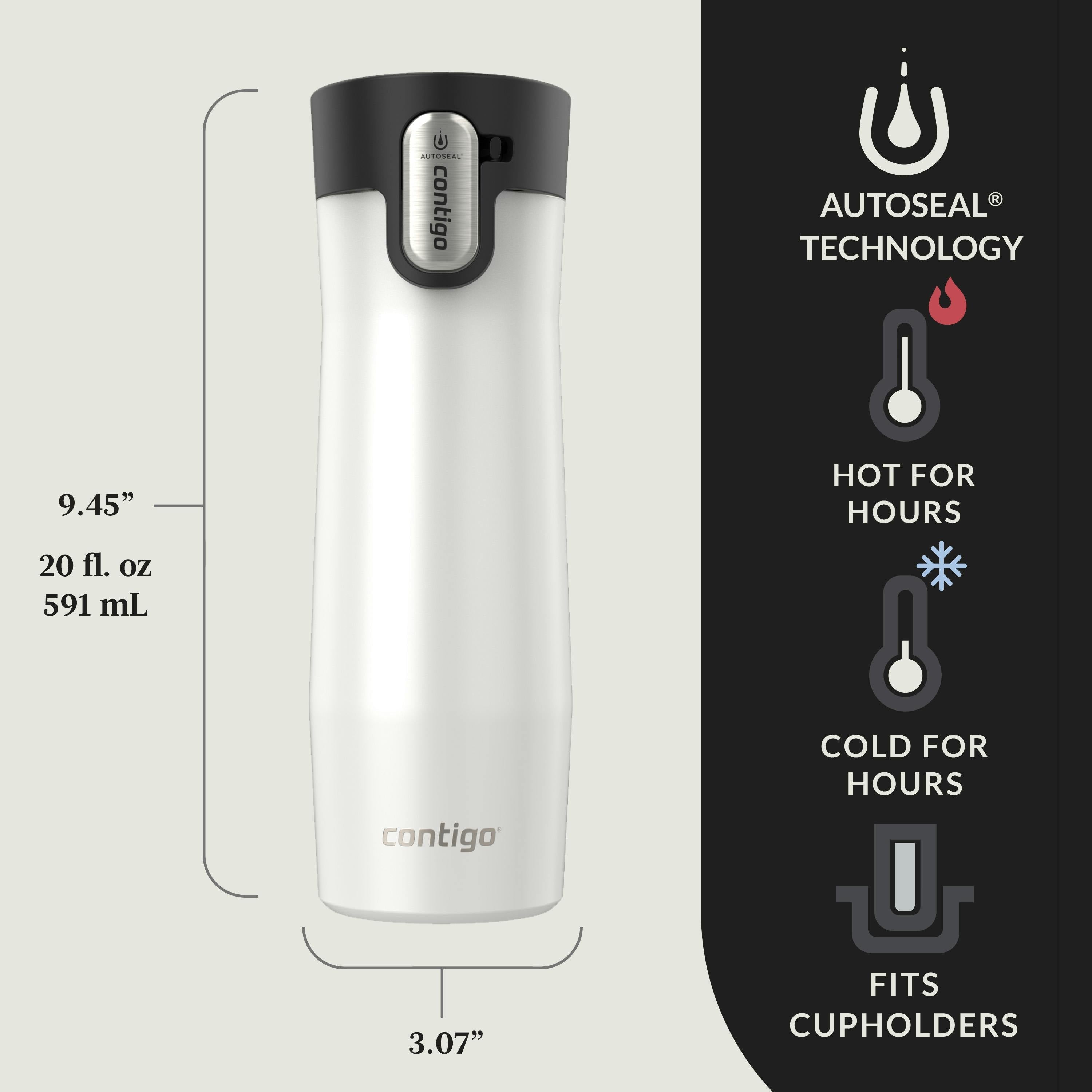 AUTOSEAL West Loop Vacuum-Insulated Stainless Steel Travel Mug with Easy-Clean Lid, 20 oz, 2-Pack