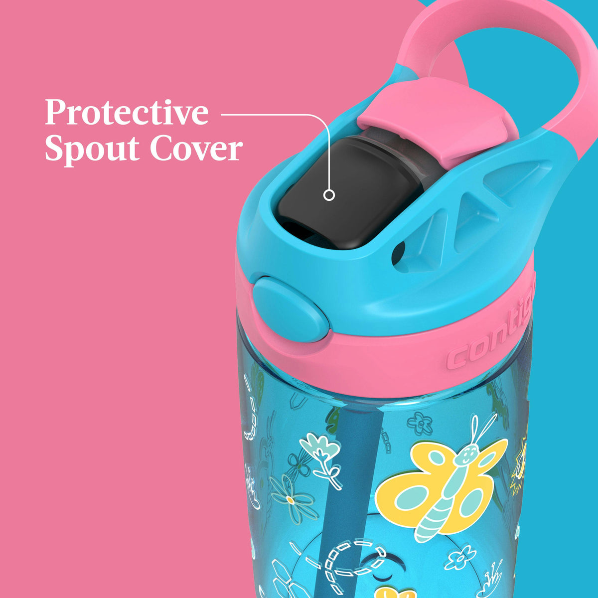 Kids Water Bottle with Redesigned AUTOSPOUT Straw, 14 oz